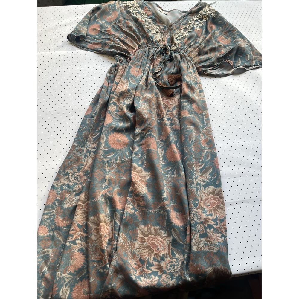 Cost Plus World Market Floral Maxi Dress in Teal and Rose Gold